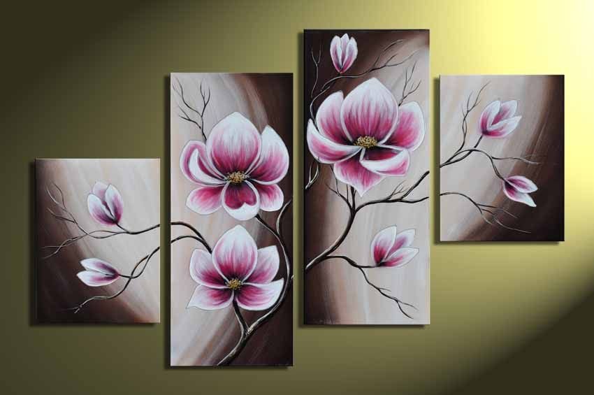 Affordable Custom Made Hand-painted 4 Panels Contemporary Flower Oil Painting In Malaysia Office/ Home @ ArtisanMalaysia.com