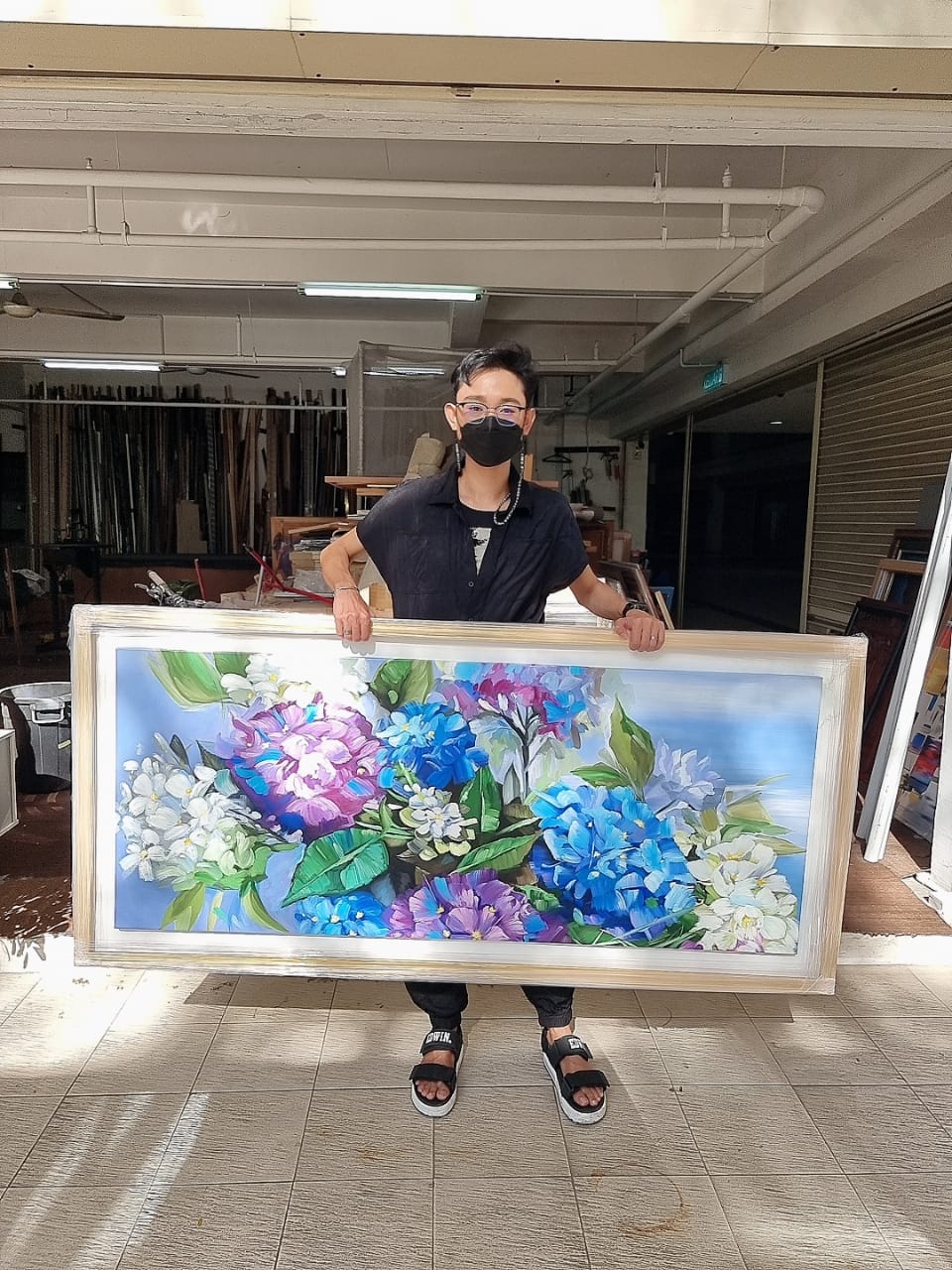 Affordable Custom Made Hand-painted Mo Colourful Hydrangea Flower Oil Painting In Malaysia Office/ Home @ ArtisanMalaysia.com