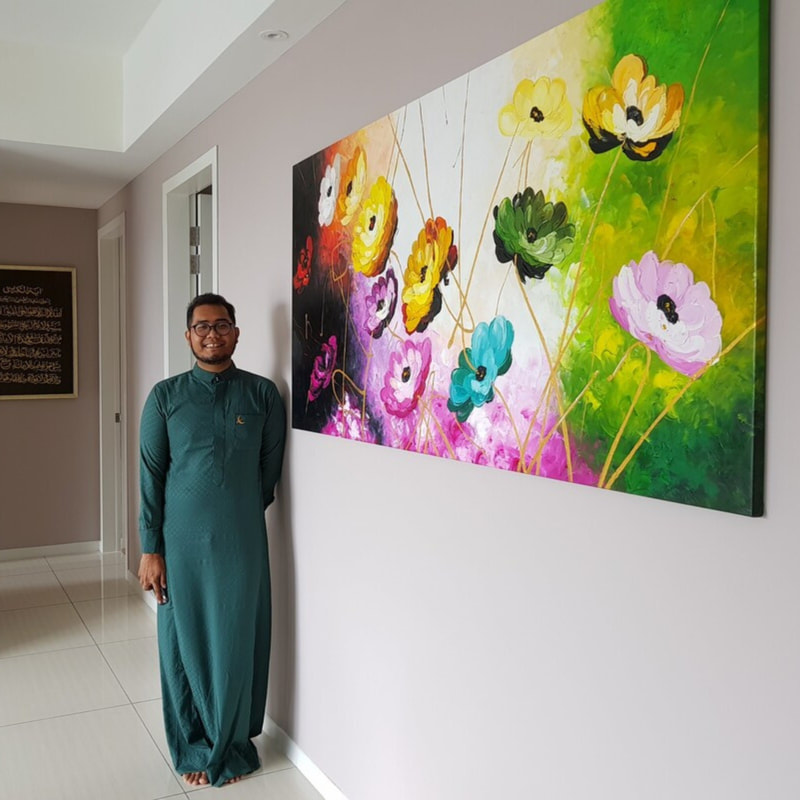 Affordable Custom Made Hand-painted Colourful Textured Flower Oil Painting In Malaysia Office/ Home @ ArtisanMalaysia.com