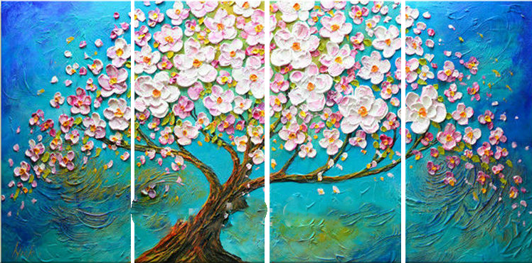 Affordable Custom Made Hand-painted 4 Panels Modern Textured Flower Oil Painting In Malaysia Office/ Home @ ArtisanMalaysia.com